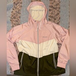 Columbia Women's Pink, White, and Green Windbreaker
